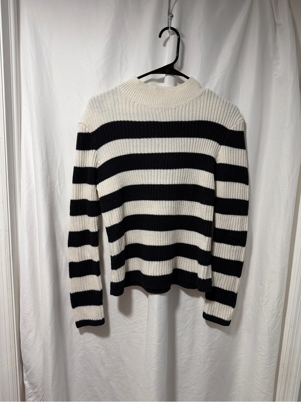 H&M Black and White Striped Turtleneck Sweater